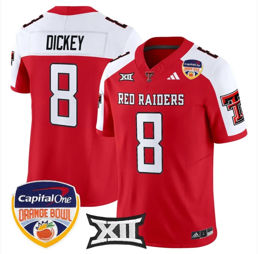 Cameron Dickey Jersey #8 Texas Tech 2025 Orange Bowl Patch V2 Stitched - Image 3