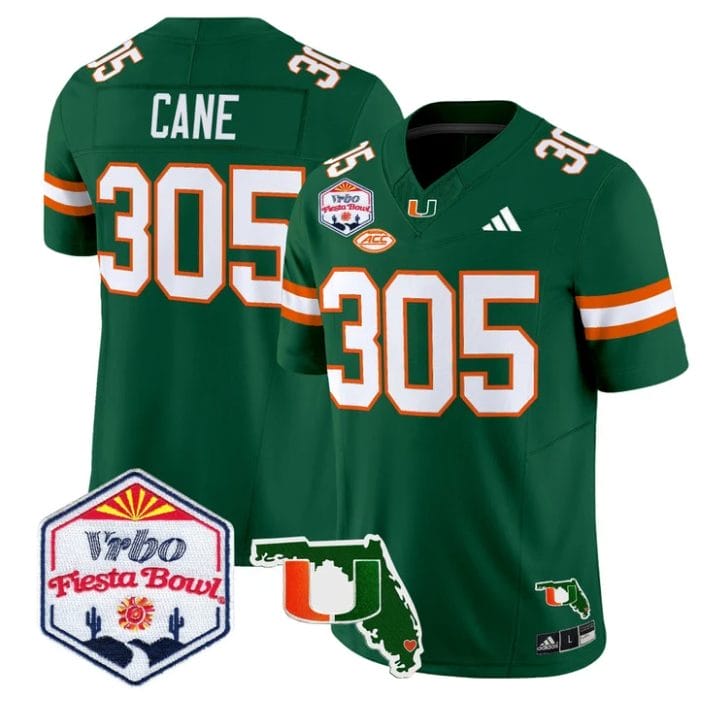 Cane Jersey #305 Miami Hurricanes 2026 Fiesta Bowl Florida Stitched Green