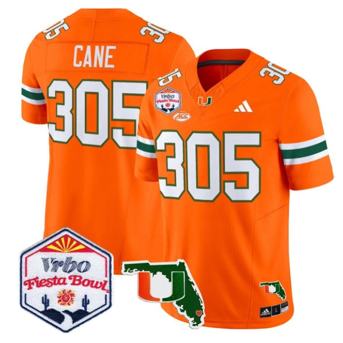 Cane Jersey #305 Miami Hurricanes 2026 Fiesta Bowl Florida Stitched Orange
