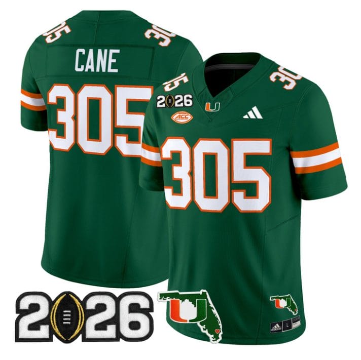 Alternative view of Cane Jersey #305 Miami Hurricanes 2026 CFP Final Florida Stitched