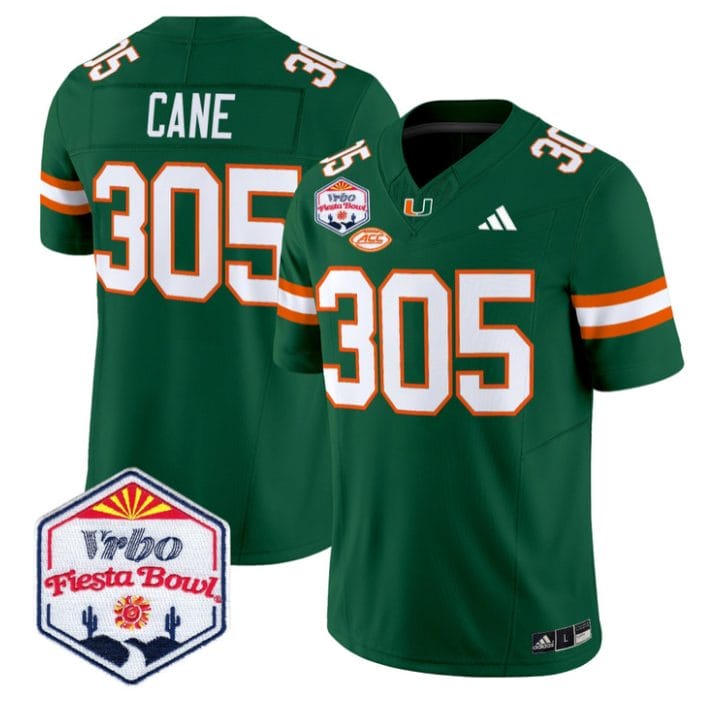 Alternative view of Cane Jersey #305 Miami Hurricanes 2026 Fiesta Bow Patch Stitched