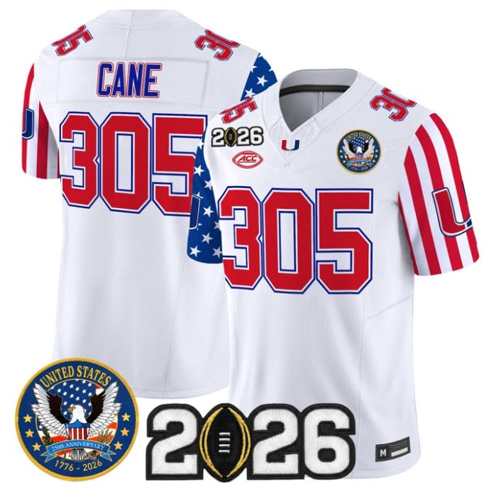 Cane Jersey #305 Miami Hurricanes America 250 Edition 2026 CFP Patch Stitched - Image 3