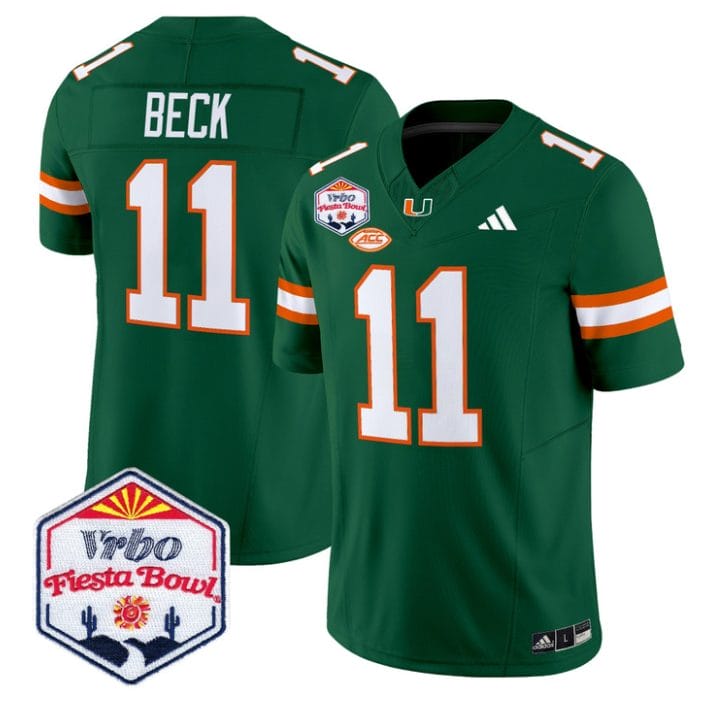 Alternative view of Carson Beck Jersey #11 Miami Hurricanes 2026 Fiesta Bow Patch Stitched