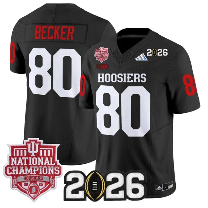 Alternative view of Charlie Becker Jersey #80 Hoosiers 2025 National Champions 2026 Patch Stitched