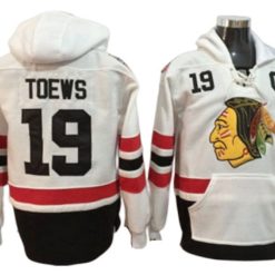 Chicago Blackhawks #19 Jonathan Toews White One Front Pocket Pullover Hoodie