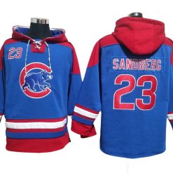 Chicago Cubs #23 Ryne Sandberg Blue Ageless Must-Have Lace-Up Pullover Hoodie