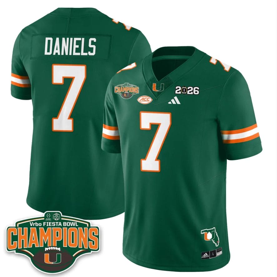 Alternative view of Cj Daniels Jersey #7 Miami Hurricanes 2026 Fiesta Bowl Champions Black