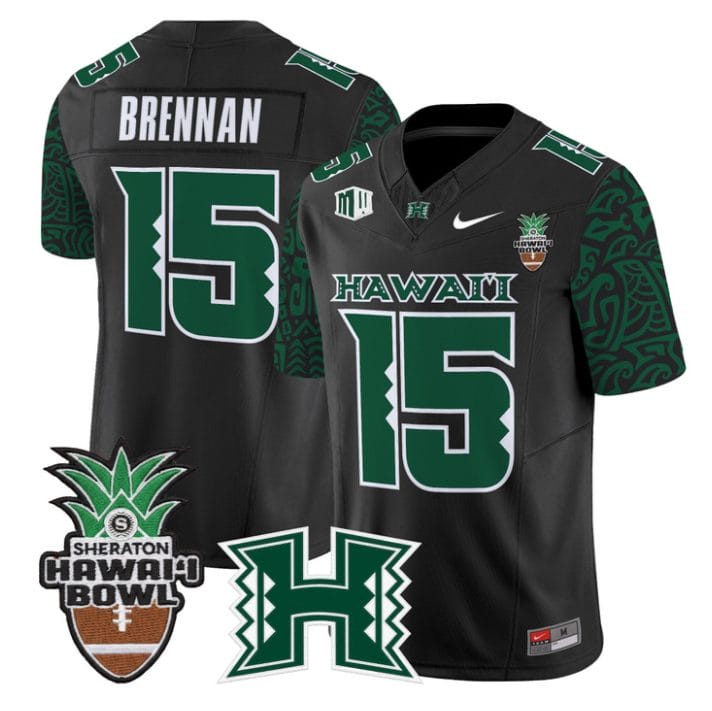 Alternative view of Colt Brennan Jersey #15 Hawai'i Rainbow 2025 Hawai'i Bowl Stitched Black Limited