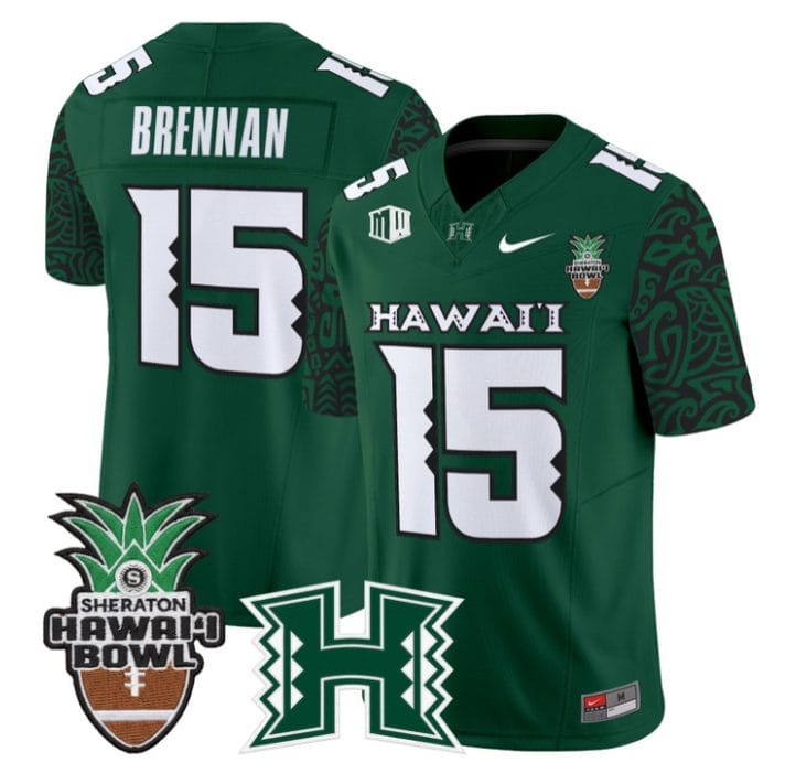 Colt Brennan Jersey #15 Hawai'i Rainbow 2025 Hawai'i Bowl Stitched Black Limited - Image 3