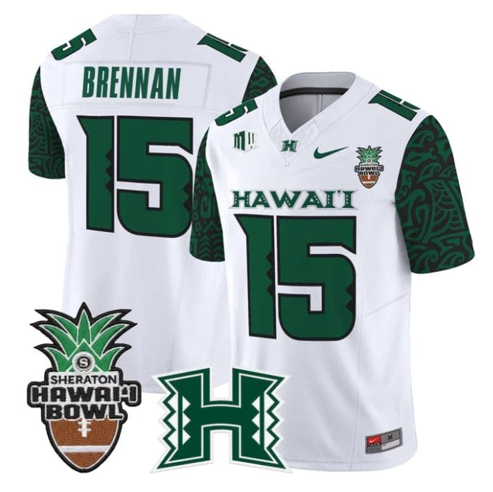 Colt Brennan Jersey #15 Hawai'i Rainbow 2025 Hawai'i Bowl Stitched Black Limited - Image 4