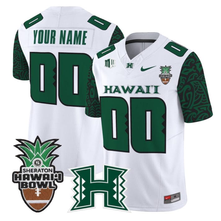 Custom Hawai'i Rainbow Warriors Jersey 2025 Hawai'i Bowl Patch Stitched Black Limited - Image 4