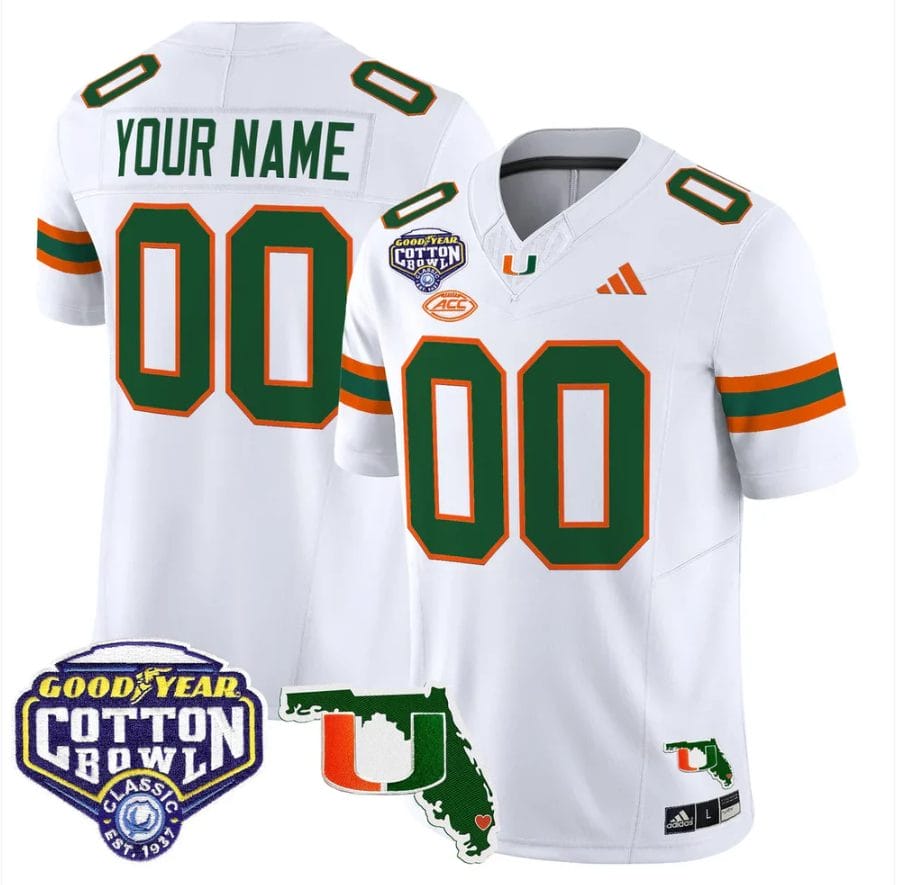 Custom Miami Hurricanes Jersey 2025 Cotton Bowl Florida Patch Stitched - Image 5