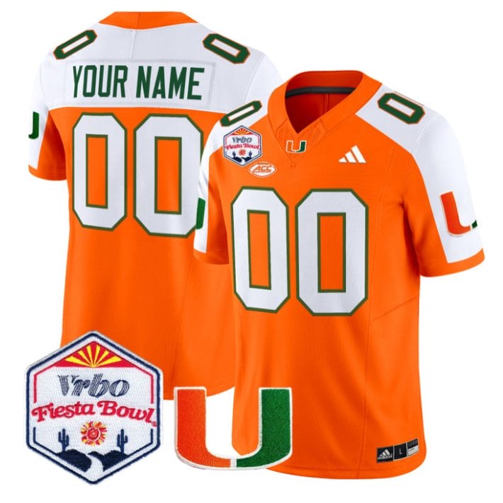 Custom Miami Hurricanes Jersey 2026 Fiesta Bow Patch Limited Stitched - Image 3