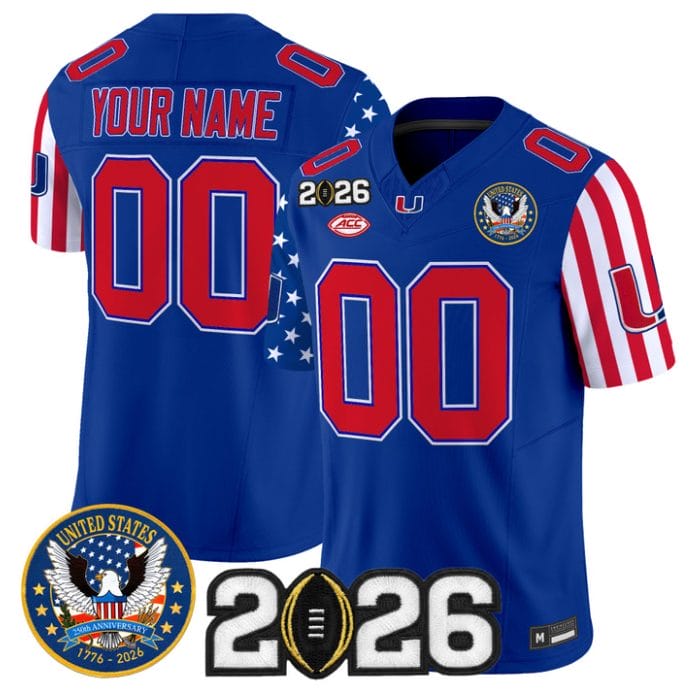 Custom Miami Hurricanes Jersey America 250 Edition 2026 CFP Final Patch Stitched - Image 2