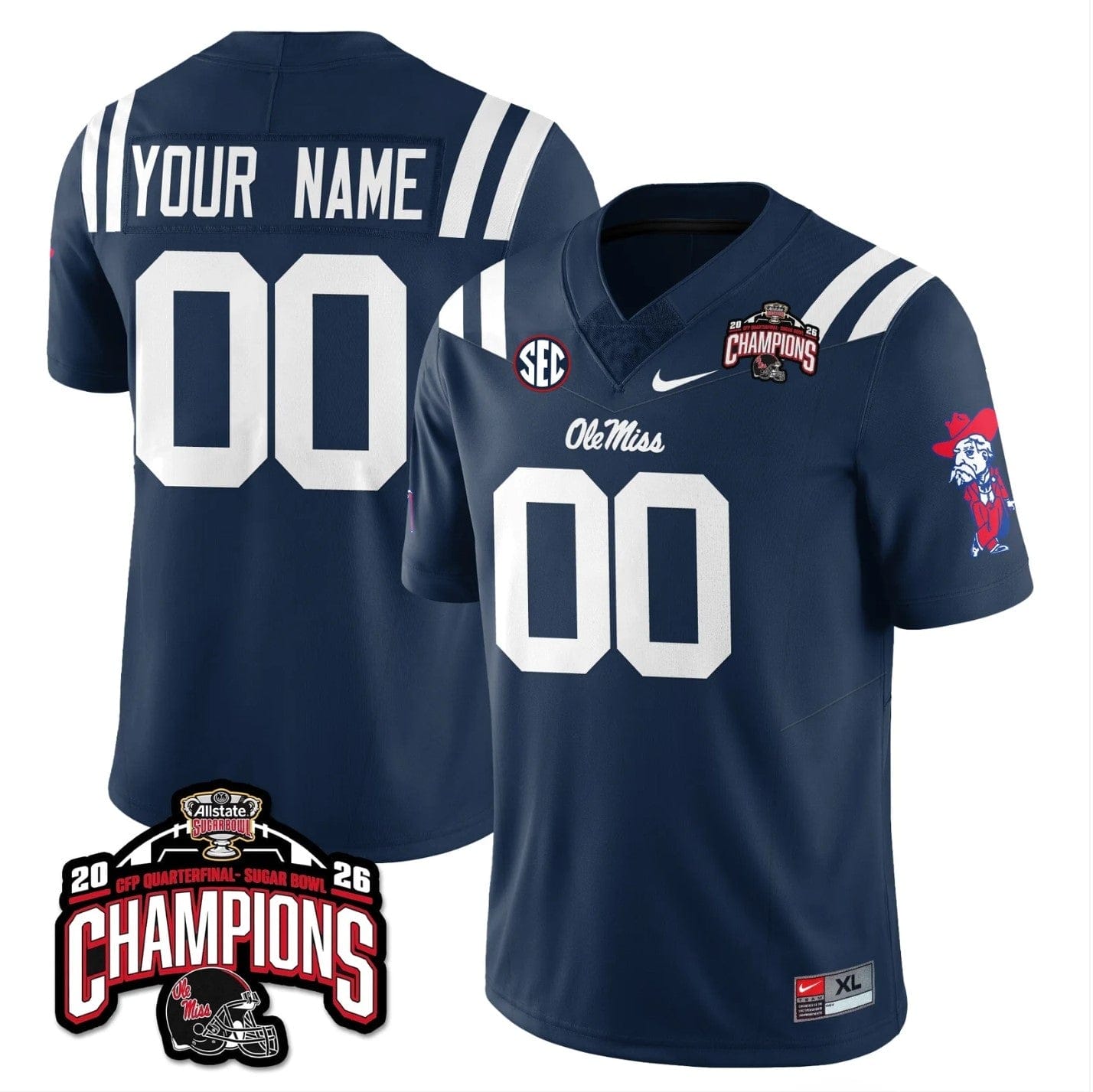 Custom Ole Miss Jersey Allstate Sugar Bowl Champions Patch Stitched - Image 2