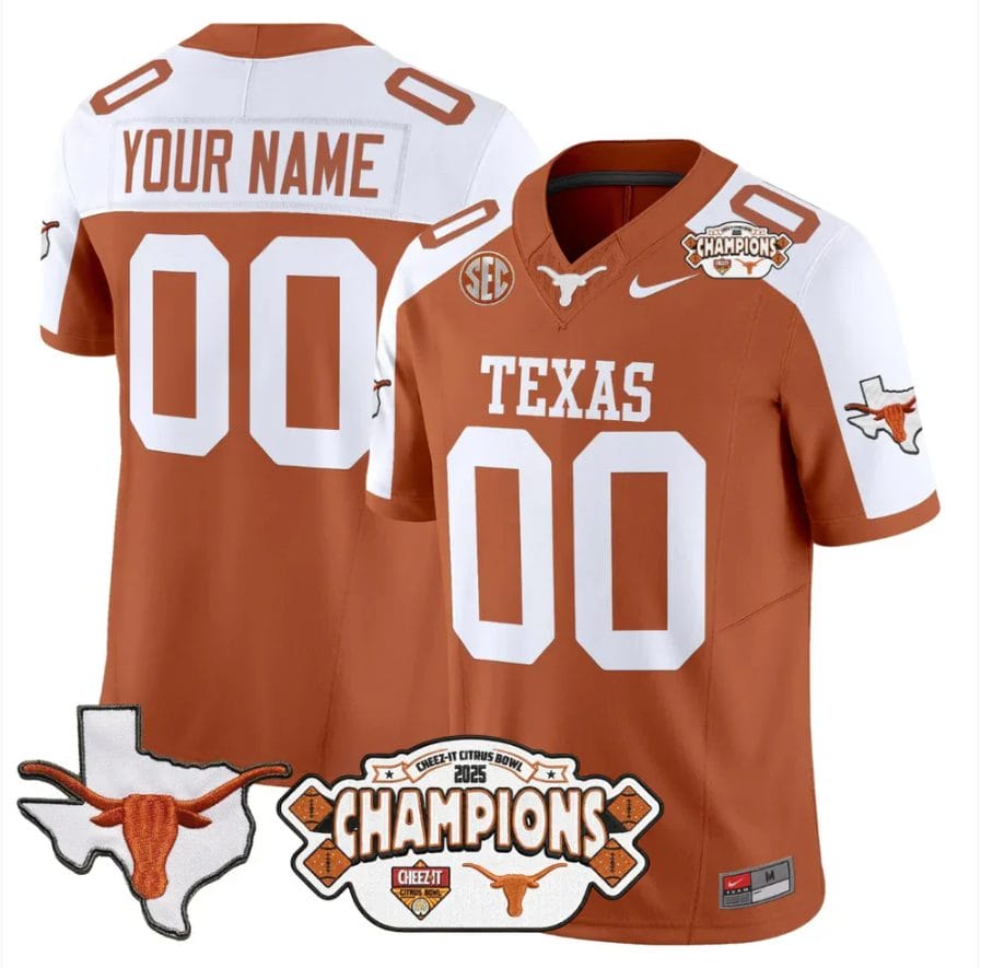 Custom Texas Longhorn Jersey 2025 State Map Citrus Bowl Champions Stitched - Image 3