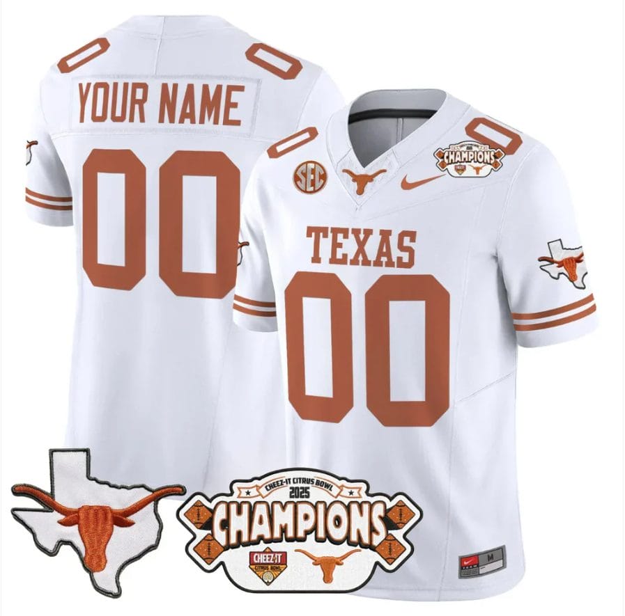 Custom Texas Longhorn Jersey 2025 State Map Citrus Bowl Champions Stitched - Image 5