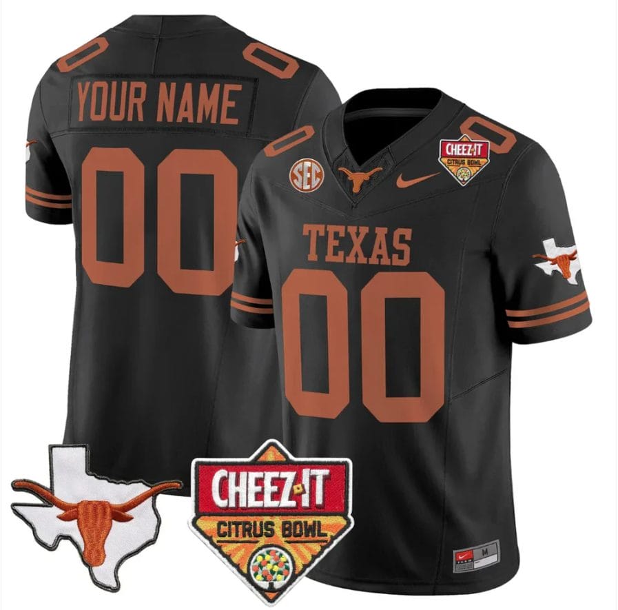 Custom Texas Longhorns Jersey 2025 State Map Citrus Bowl Patch Stitched - Image 2