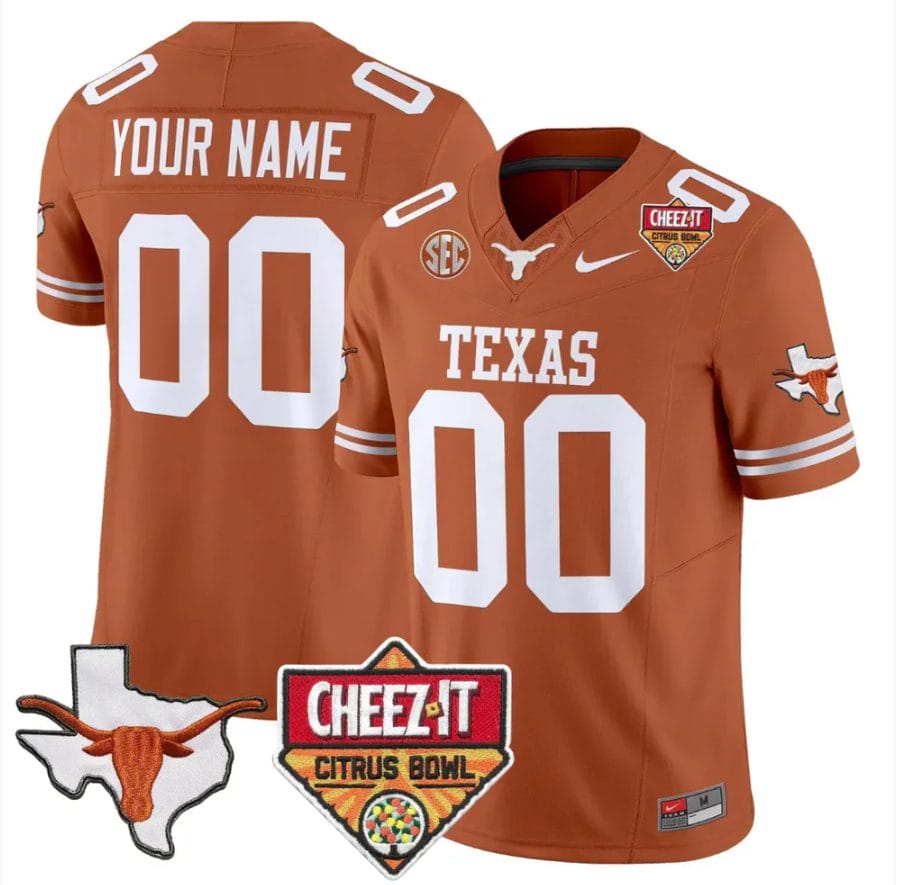 Custom Texas Longhorns Jersey 2025 State Map Citrus Bowl Patch Stitched - Image 4
