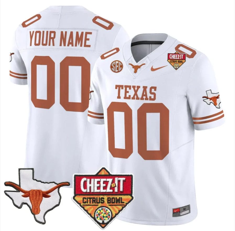 Custom Texas Longhorns Jersey 2025 State Map Citrus Bowl Patch Stitched - Image 5