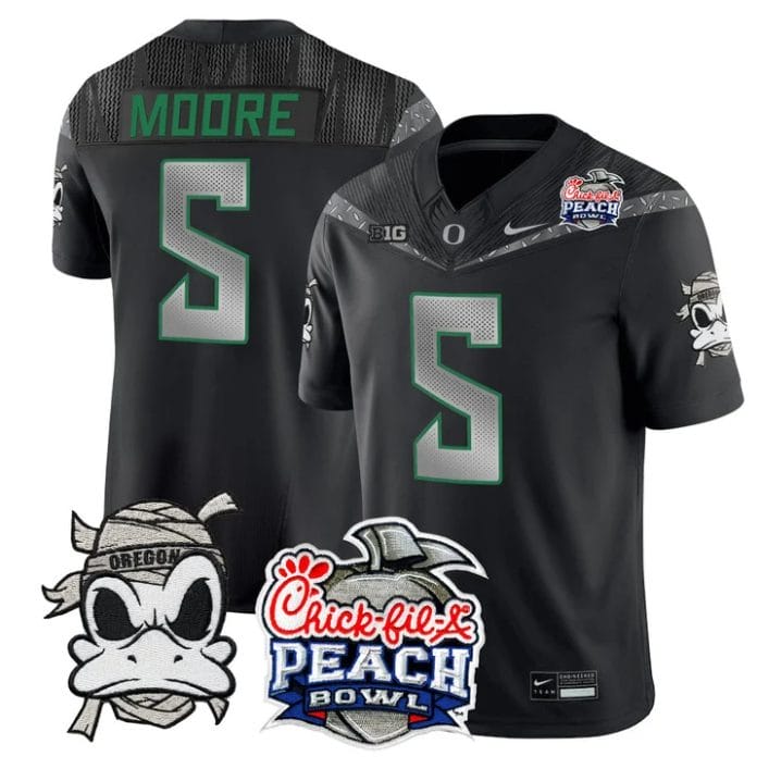 Dante Moore Jersey #5 Oregon Ducks Mummy Duck 2026 Peach Bowl Stitched Black