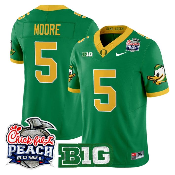 Alternative view of Dante Moore Jersey #5 Oregon Ducks 2026 Peach Bowl Patch Stitched