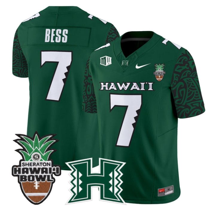 Davone Bess Jersey #7 Hawai'i Rainbow 2025 Hawai'i Bowl Stitched Black Limited - Image 3
