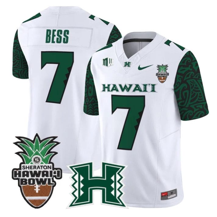 Davone Bess Jersey #7 Hawai'i Rainbow 2025 Hawai'i Bowl Stitched Black Limited - Image 4
