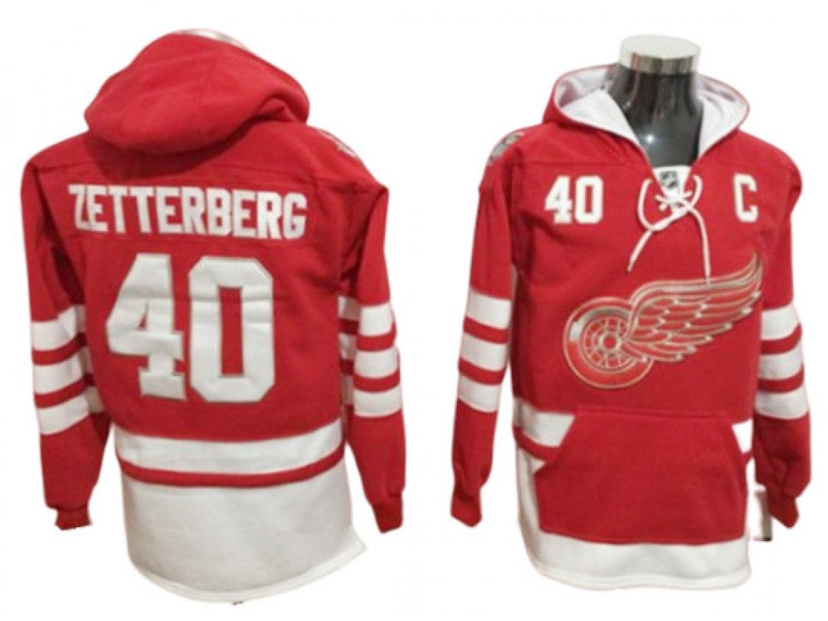 Detroit Red Wings #40 Henrik Zetterberg One Front Pocket Pullover Hoodie Red