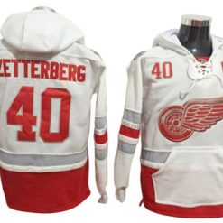 Detroit Red Wings #40 Henrik Zetterberg One Front Pocket Pullover Hoodie White