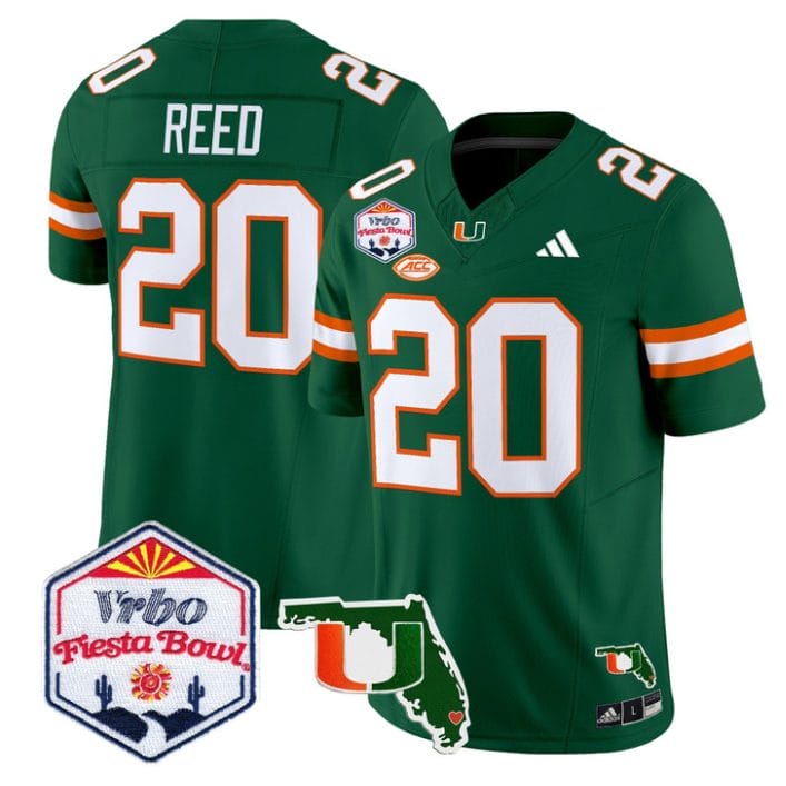 Ed Reed Jersey #20 Miami Hurricanes 2026 Fiesta Bowl Florida Stitched Green