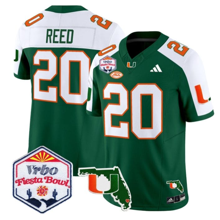 Ed Reed Jersey #20 Miami Hurricanes 2026 Fiesta Bowl Florida Stitched Green Alternate
