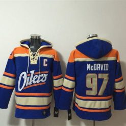 Edmonton Oilers #97 Connor McDavid Blue Lace-Up Pullover Hoodie