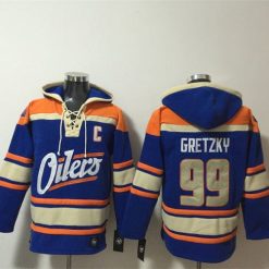 Edmonton Oilers #99 Wayne Gretzky Blue Lace-Up Pullover Hoodie