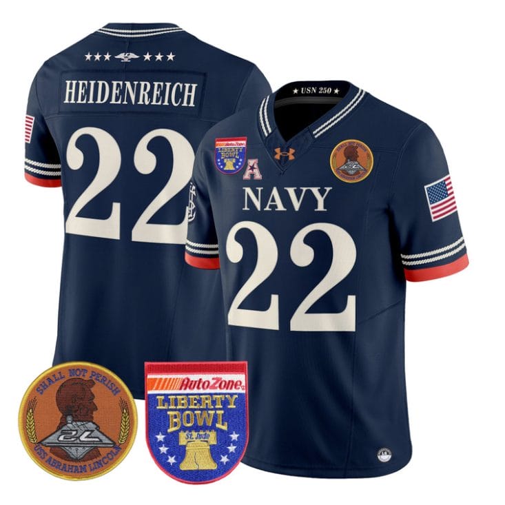Eli Heidenreich Jersey #22 Navy Midshipmen 250th 2026 Liberty Bowl Stitched Navy