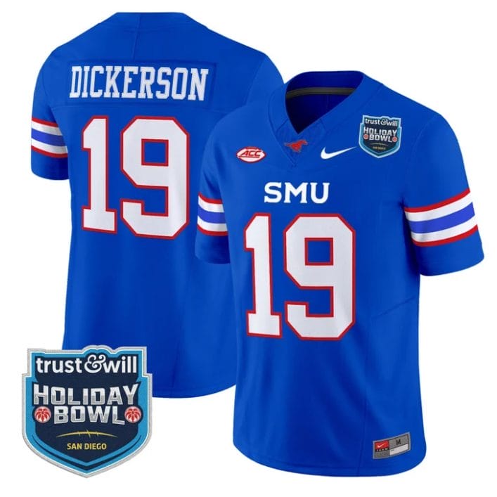 Eric Dickerson Jersey #19 SMU Mustangs 2026 Holiday Bowl Patch Stitched Blue