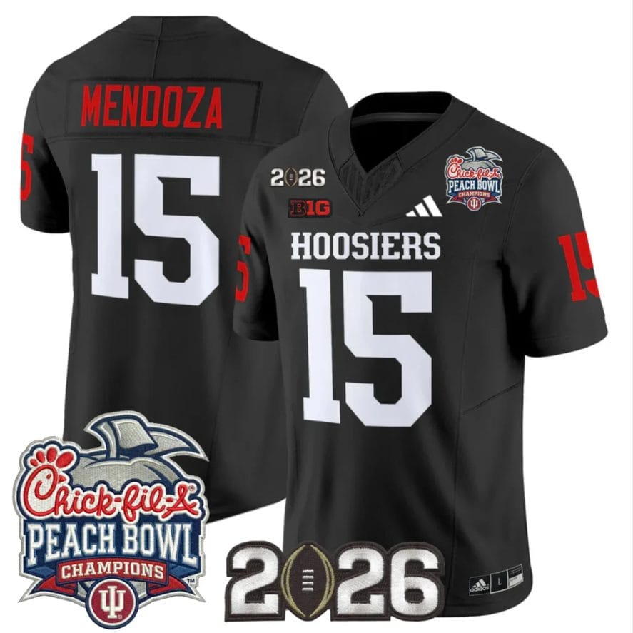 Alternative view of Fernando Mendoza Jersey #15 Indiana Hoosiers 2026 Peach Bowl Champions Stitched