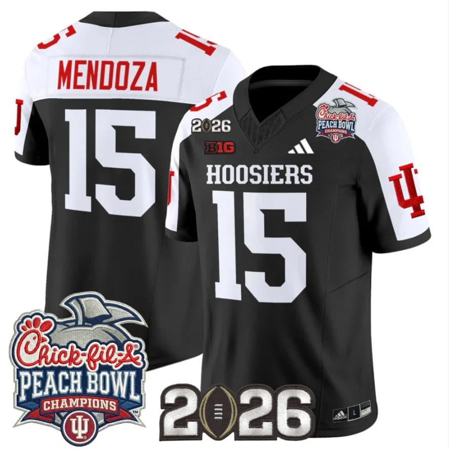 Fernando Mendoza Jersey #15 Indiana Hoosiers 2026 Peach Bowl Champions Stitched