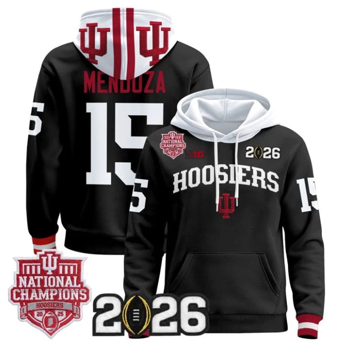 Alternative view of Fernando Mendoza Pullover Hoodie #15 Hoosiers 2025 National Champions Stitched