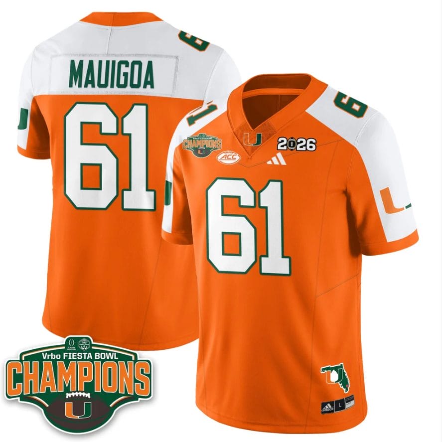 Francis Mauigoa Jersey #61 Miami Hurricanes 2026 Fiesta Bowl Champions Stitched - Image 3