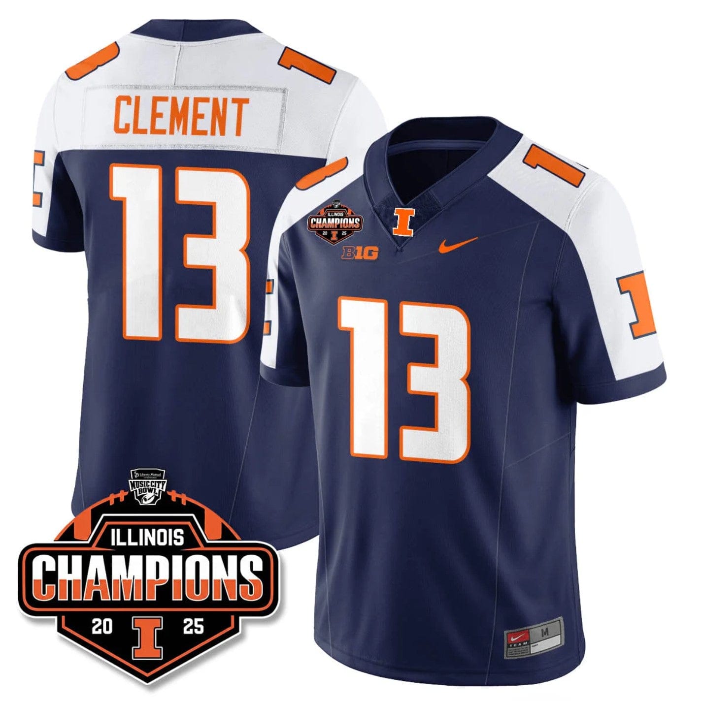 Hudson Clement Jersey #13 Illinois Fighting 2025 Music City Bowl Champions Stitched
