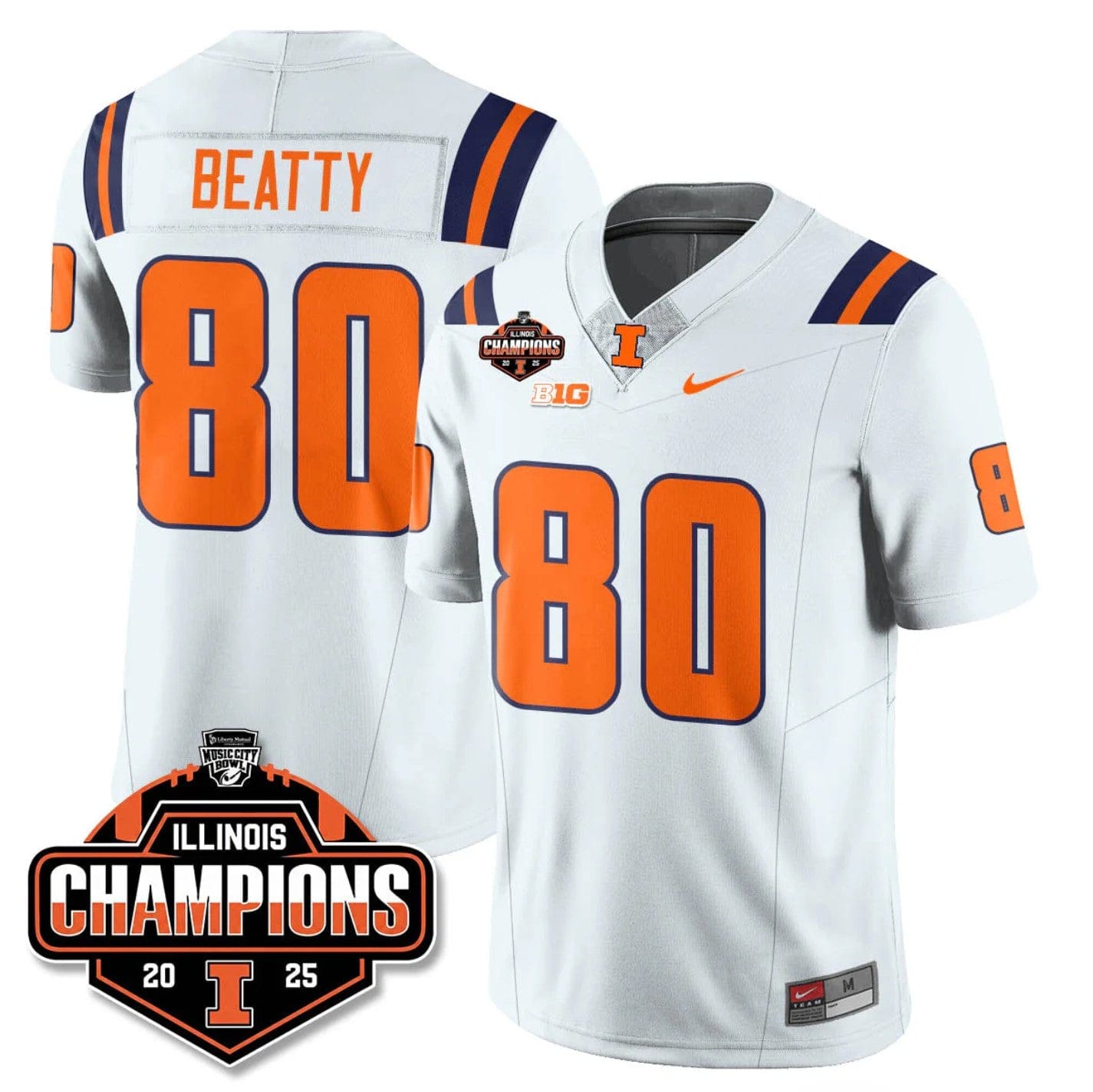 Hank Beatty Jersey #80 Illinois Fighting 2025 Music City Bowl Champions Stitched - Image 5