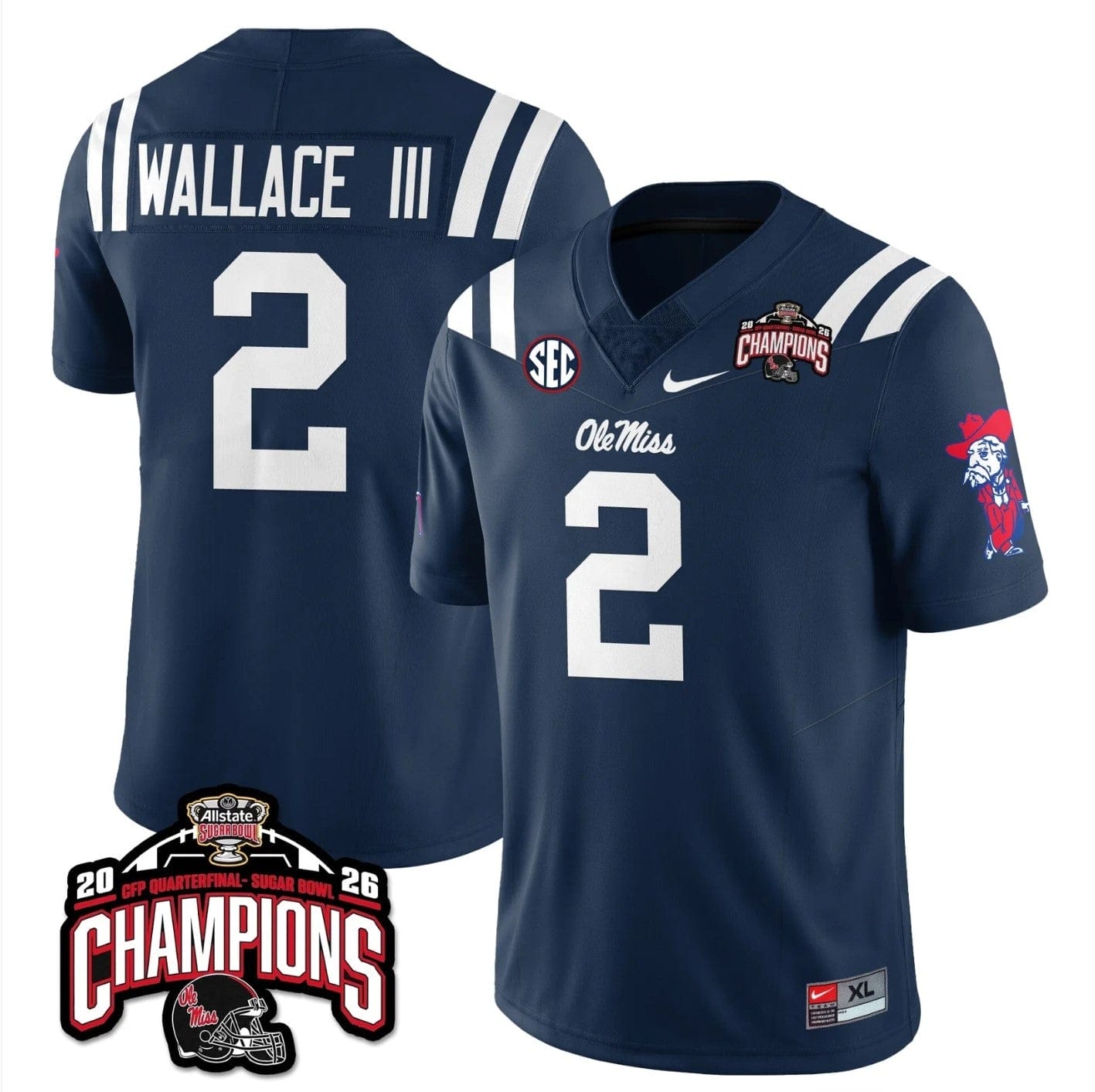 Alternative view of Harrison Wallace III Jersey #2 Ole Miss Sugar Bowl Champions Stitched