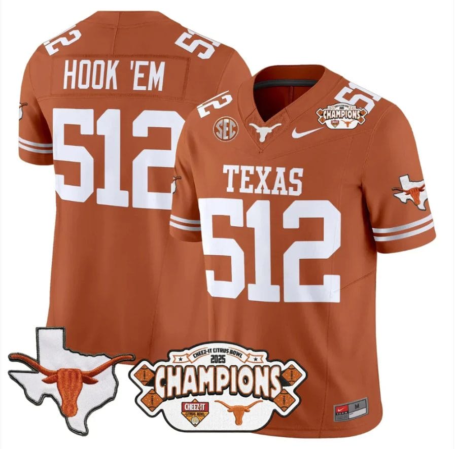 Hook 'Em Jersey #512 Texas 2025 State Map Citrus Bowl Champions Stitched - Image 4