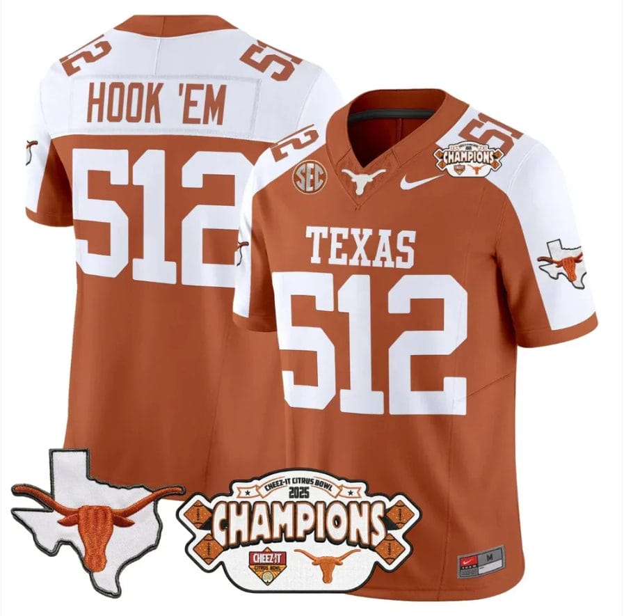 Hook 'Em Jersey #512 Texas 2025 State Map Citrus Bowl Champions Stitched - Image 3