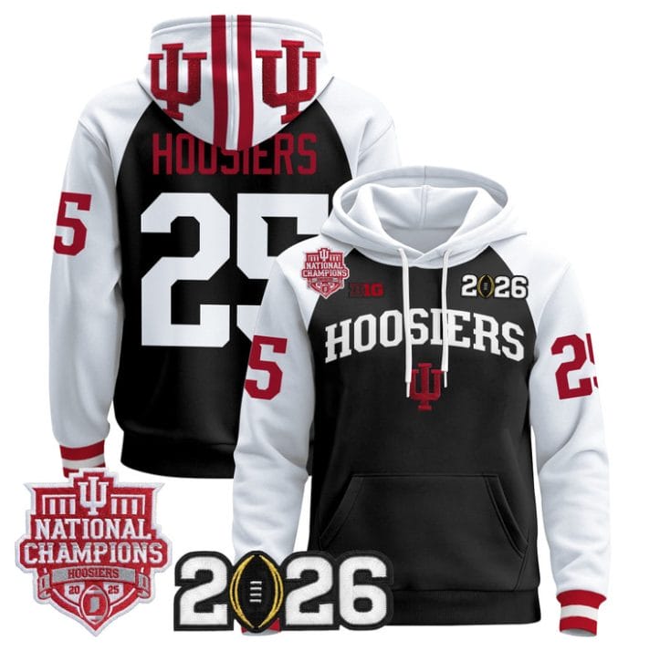 Hoosiers Pullover Hoodie #25 Hoosiers 2025 National Champions Stitched