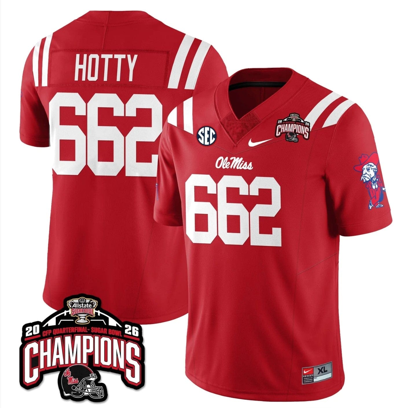 Hotty Jersey #662 Ole Miss Sugar Bowl Champions Patch Vapor Stitched - Image 4