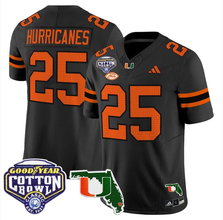 Hurricanes Jersey #25 Miami Hurricanes 2025 Cotton Bowl Florida Stitched