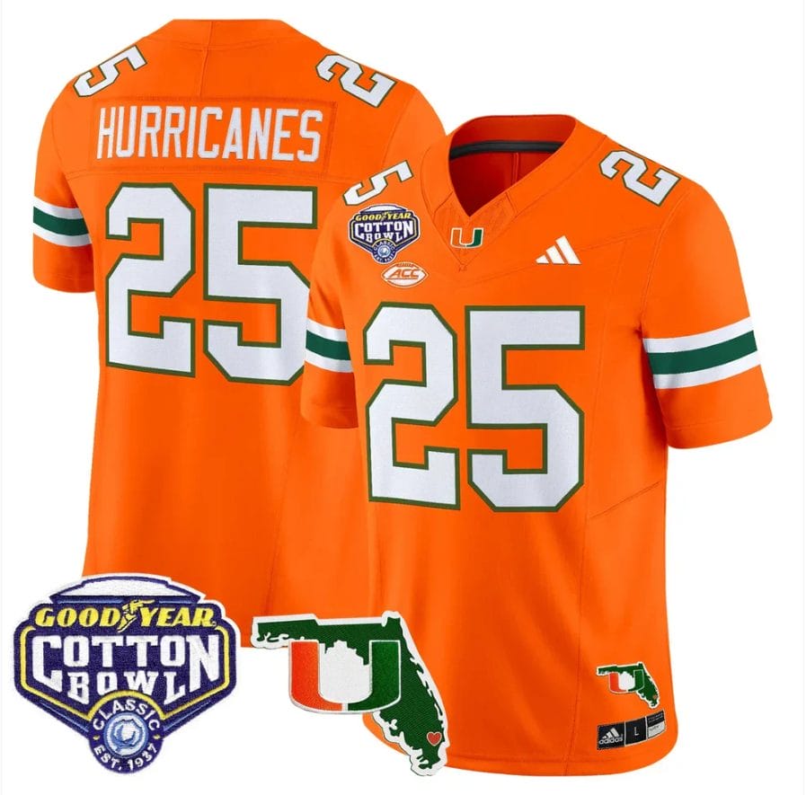 Hurricanes Jersey #25 Miami Hurricanes 2025 Cotton Bowl Florida Stitched - Image 4