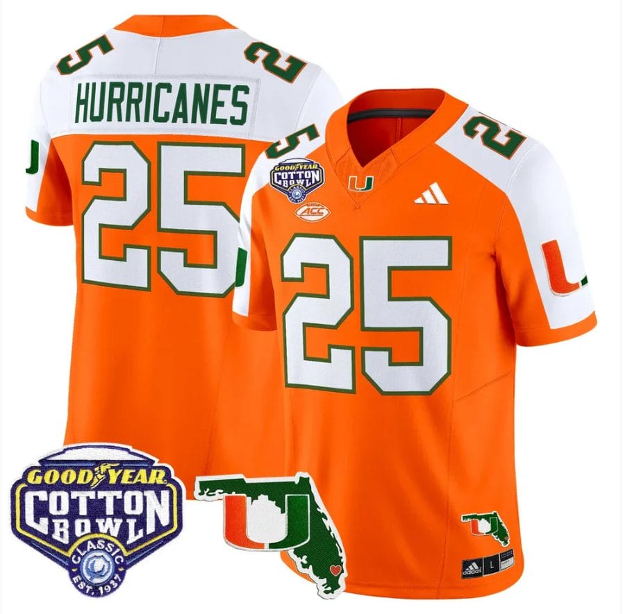 Hurricanes Jersey #25 Miami Hurricanes 2025 Cotton Bowl Florida Stitched - Image 3